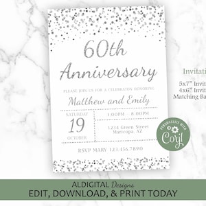 Wedding Anniversary Invitation, Silver Wedding Anniversary Invitation, Aniversario, EDITABLE TEMPLATE