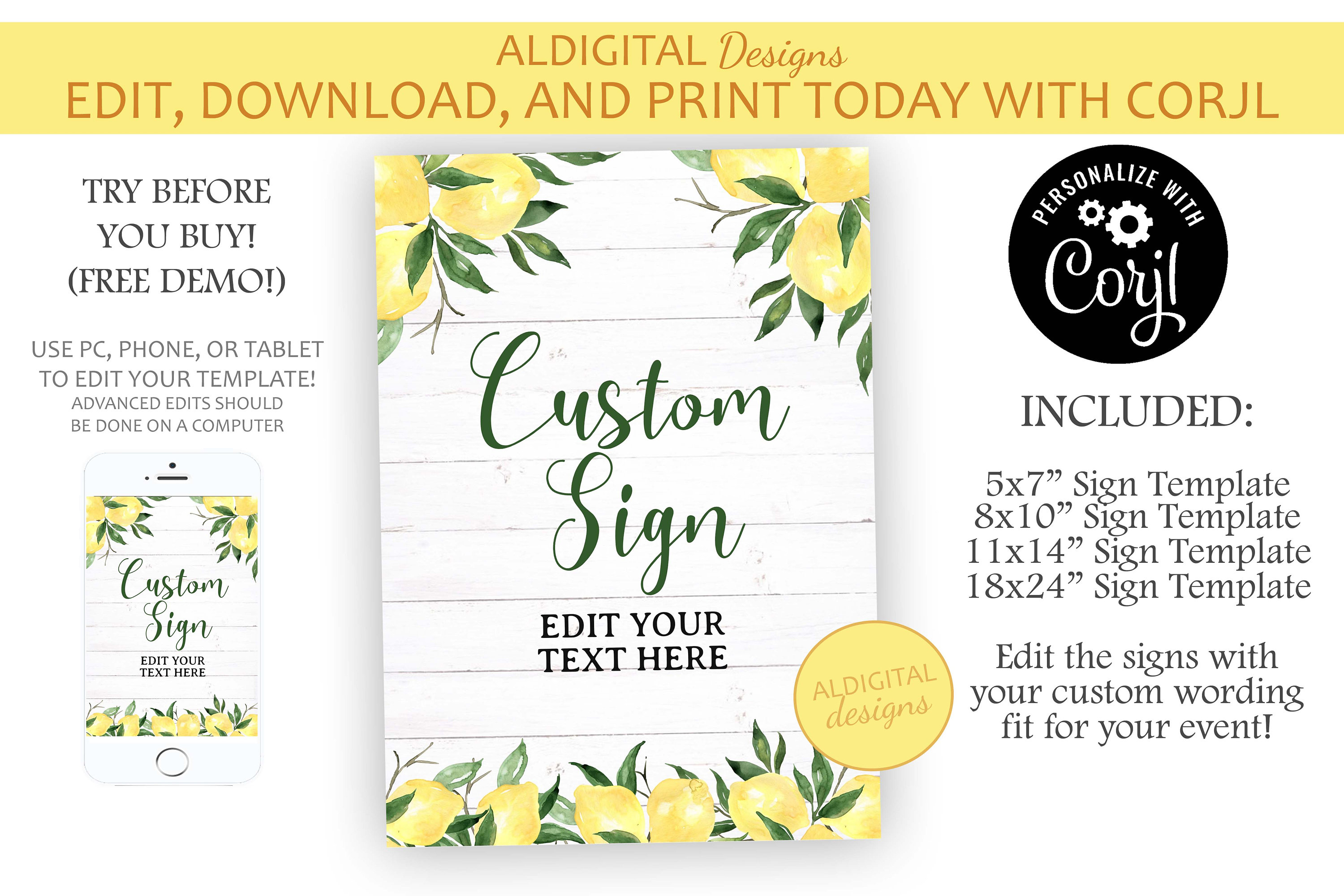 Lemon Sign Lemon Table Signs Lemon Welcome Sign Lemon | Etsy