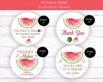 Watermelon Thank You Stickers, Watermelon Stickers, Melon Stickers, Melon Thank You Favor Stickers