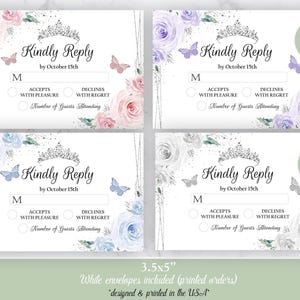 Quinceanera RSVP card, Mis XV Reply by Card, Sweet Sixteen Reply by Cards, RSVP cards