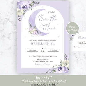 Over the Moon Baby Shower Invitation, We're Over the Moon Baby Shower, Boho Purple Moon Baby Shower Invitation, Moon Baby Shower Invitation