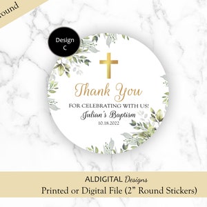 Baptism Stickers, Greenery Baptism Stickers, Baptism Favor Stickers, Greenery Baptism Favor Stickers, Christening Favor Stickers Design C