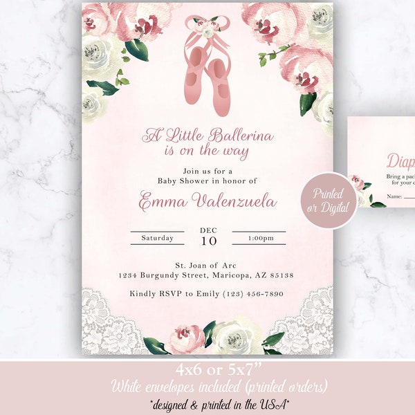 Ballerina Baby Shower Invitation, Baby Shower Invitation, Ballerina Invitation, Ballerina Baby Shower