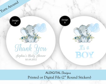 Elephant Baby Shower Stickers, Elephant Stickers, Blue Elephant Baby Shower Stickers, Elephant Baby Shower, It's a Boy Stickers