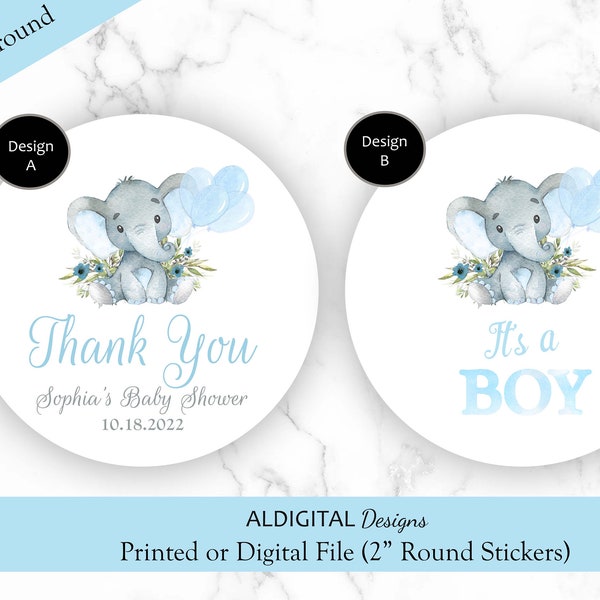 Elephant Baby Shower Stickers, Elephant Stickers, Blue Elephant Baby Shower Stickers, Elephant Baby Shower, It's a Boy Stickers