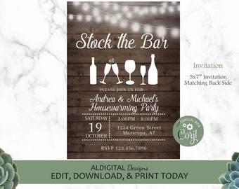 Stock the Bar Invitation, Housewarming Party Invitation, Stock the Bar, Rustic Housewarming Invitation, EDITABLE TEMPLATE