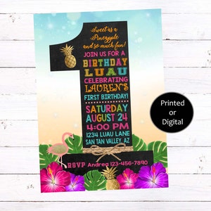 Luau First Birthday Invitation, Hawaiian First Birthday Invitation, Luau Invitation