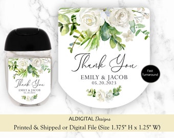 Hand Sanitizer Label, Bridal Shower Favors Sanitizer Labels, White Wedding Hand Sanitizer Labels, White Floral Hand Sanitizer Labels