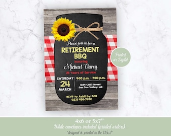 Retirement BBQ Invitation, BBQ Invitation, BBQ retirement Invitation, Retirement Backyard Barbecue Invitation