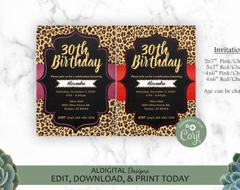 Cheetah Birthday Invitation, Cheetah Print Birthday Invitation, Cheetah Milestone Birthday, Birthday Invitation, EDITABLE