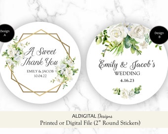 Wedding Stickers, White Wedding Favor Stickers, Floral Wedding Stickers, White Wedding Favor Stickers, White Floral Bridal Shower Stickers