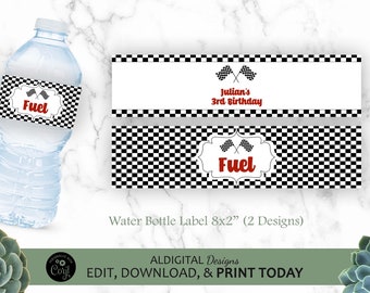 Race Car Water Bottle Label, Racing Water Bottle Labels, Race Car Birthday Theme Water Bottle Label, EDITABLE TEMPLATE