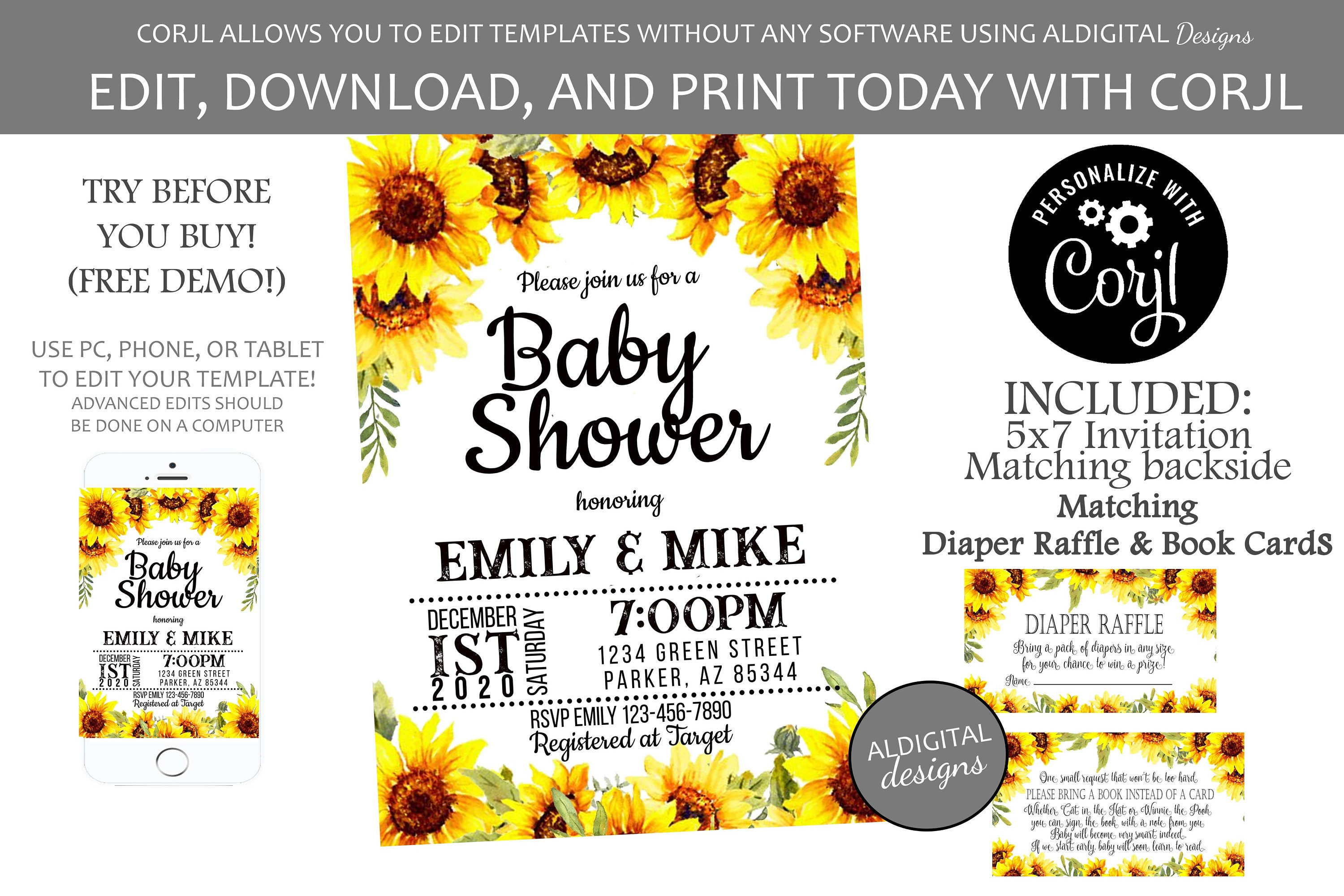Sunflower Baby Shower Invitation Sunflower Baby Shower Baby Etsy