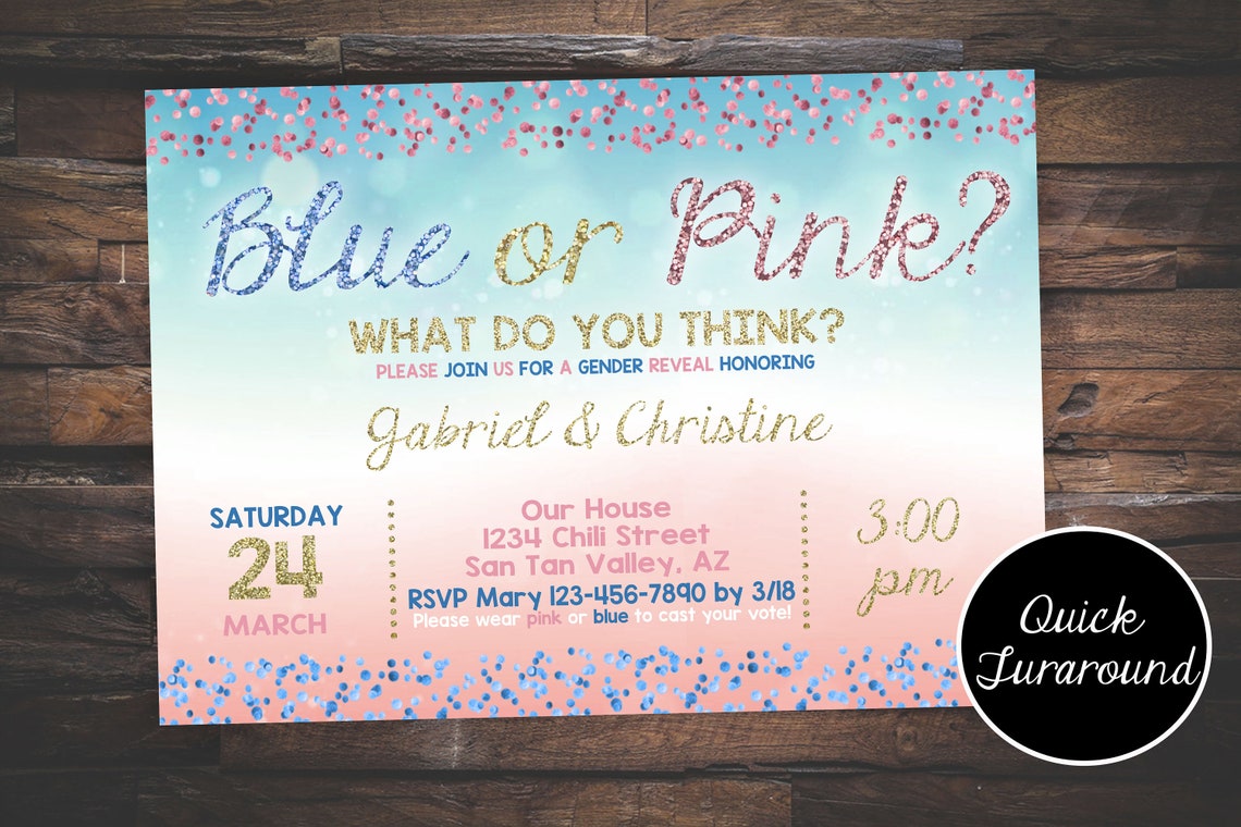 Gender Reveal Invitation Confetti Gender Reveal Invitation Etsy