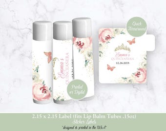Quinceanera Lip Balm Labels, Quinceanera Pink Lip Balm Label Stickers, Sweet Sixteen Pink Lip Balm Labels, Pink Quinceanera Labels