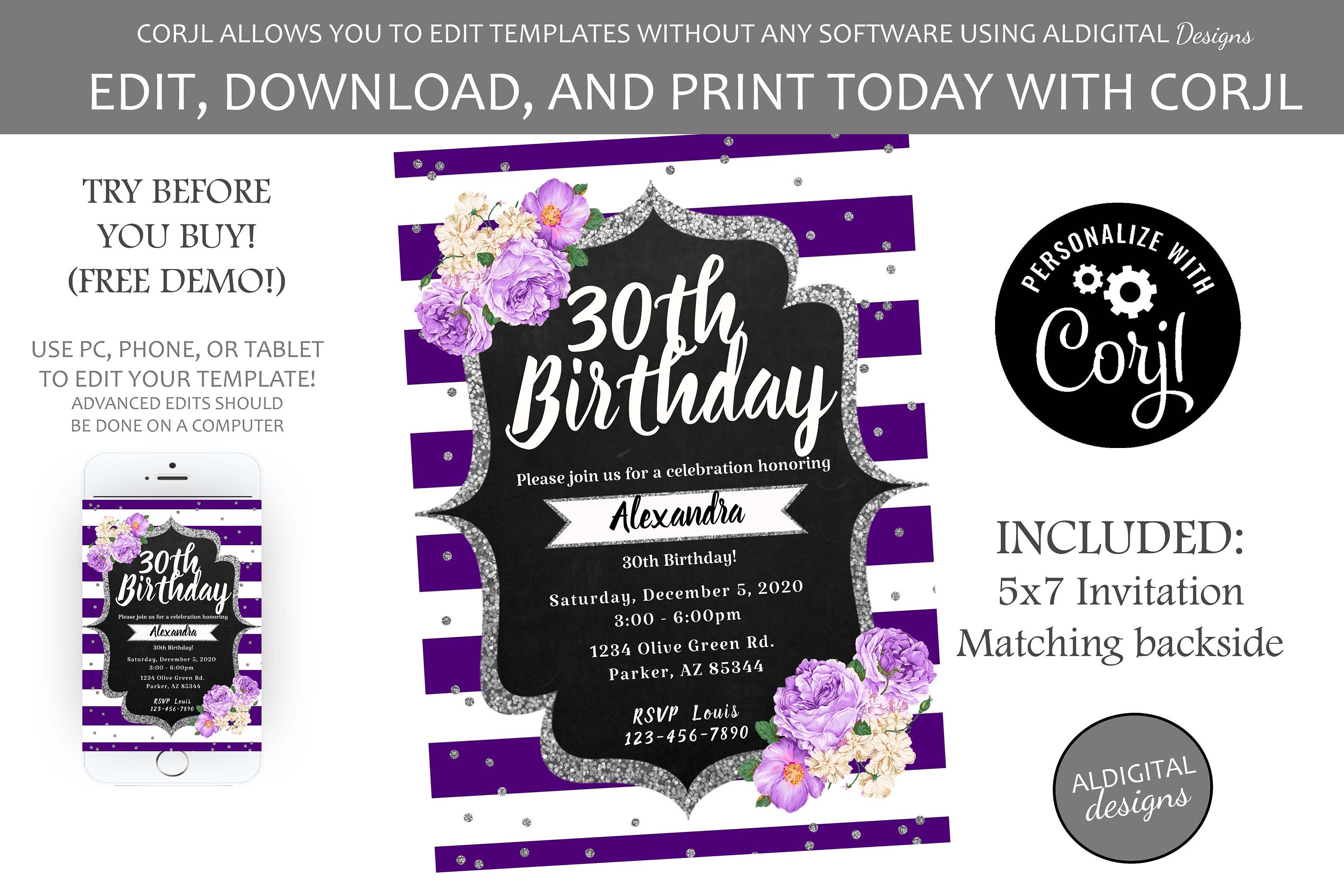 Purple Birthday Invitation Purple Silver Invitation Purple Etsy Purple Birthday Invitation Purple Silver Invitation Purple Etsy