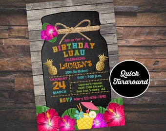 Hawaiian Birthday Invitation, Hawaiian Invitation, Luau Invitation, Tropical Birthday Invitation, Luau Hawaiian Tropical Invitation