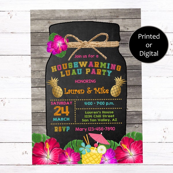 Housewarming Invitation, Housewarming Luau Invitation, Tropical  Invitation, New House Invitation, Luau Invitation