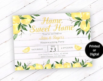 Lemon Housewarming Invitation, Citrus Housewarming Invitation, Lemon New House Invitation, Housewarming Party Invitation, Home Sweet Home