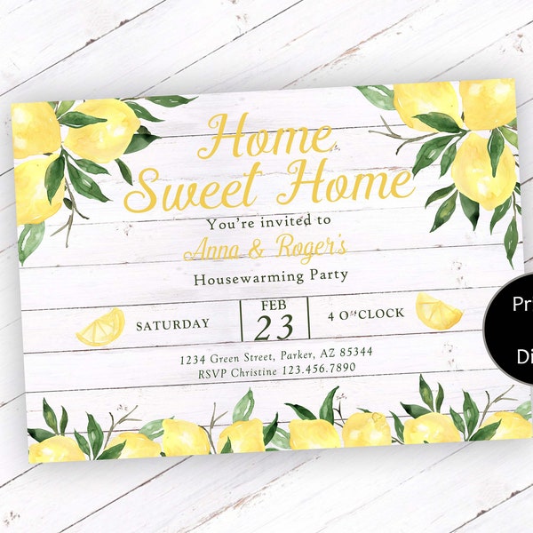 Lemon Housewarming Invitation, Citrus Housewarming Invitation, Lemon New House Invitation, Housewarming Party Invitation, Home Sweet Home