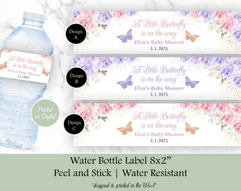 Butterfly Baby Shower Water Bottle Labels, Baby Shower Water Bottle Labels, Butterfly Baby Shower Labels
