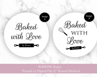 Baked with Love Stickers, Baking Stickers, Baked Goods Favor Stickers, Kitchen Baking Stickers, Baked with Love Labels