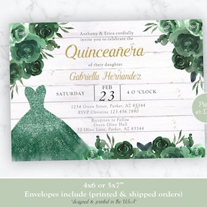Emerald Green Quinceanera Invitation, Quinceanera Emerald Green Invitation, Emerald Green Sweet Sixteen Invitation
