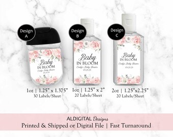 Hand Sanitizer Label, Baby Shower Favors Sanitizer Labels, Baby in Bloom Baby Shower Hand Sanitizer Labels, Baby in Bloom Labels