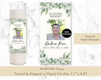 Funeral Candle Labels, Funeral Photo Candle Labels, Funeral Greenery Labels