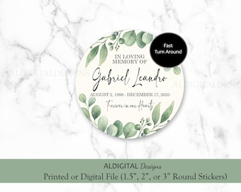 Funeral Stickers, Funeral Memorial Stickers, Personalized Memorial Stickers, Funeral Round Memorial Stickers, Memorial Stickers