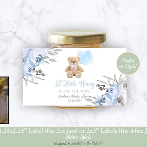 Honey Jar Labels, Bear Honey Sticker Labels, Little Honey is on the Way, Bear Honey Baby Shower Labels, Honey Favor Labels