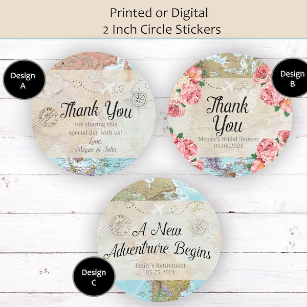 Travel Bridal Shower Stickers, Adventure Awaits Stickers, World Travel Theme Favor Stickers, Travel Theme Stickers