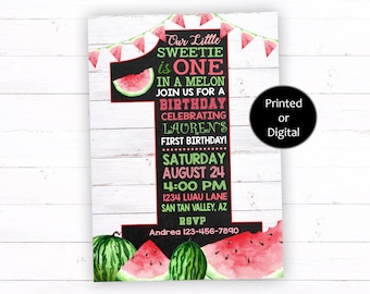 Watermelon Invitation, Watermelon Birthday Invitation, Watermelon First Birthday Invitation