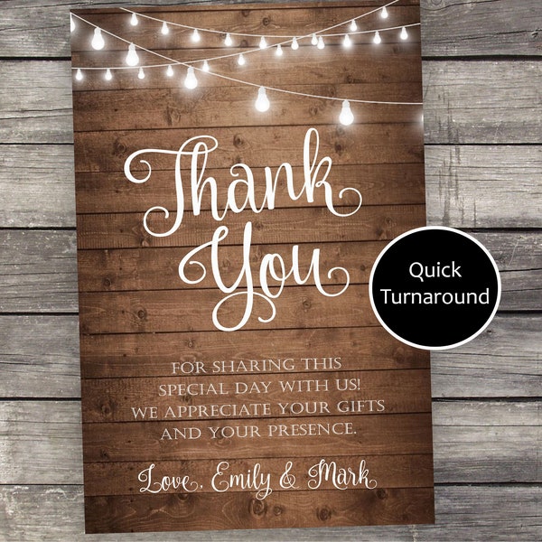 Rustic Thank You Card, Thank You Card, Wedding Thank you Card, Rustic Wedding Thank you card