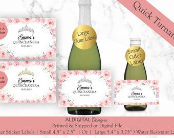 Cider Labels, Quinceanera Pink Gold Apple Cider Labels, Quinceanera Cider Sticker Labels, Sweet Sixteen Cider Sticker Labels