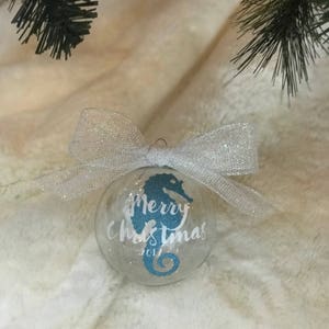 Coastal Christmas Seahorse Personalized Glass Ornament
