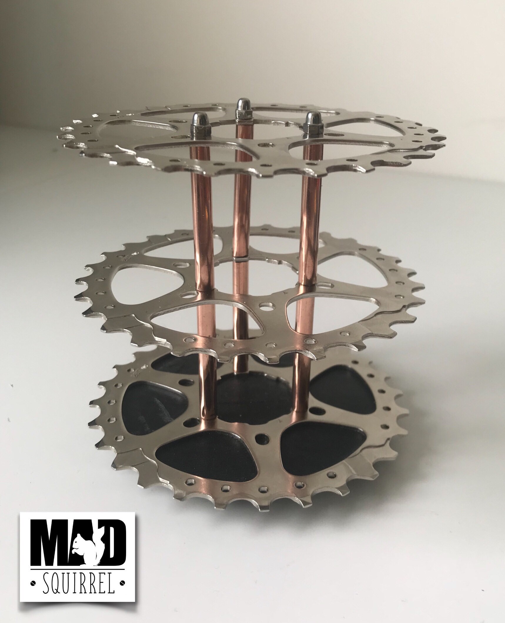 Large Triple Bicycle Sprocket (silver) and Copper Tube Pen, Brush or