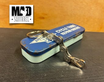 Bicycle Chain Keyring with a special Vintage Puncture Repair Tin as a gift box