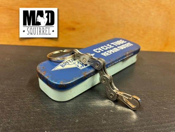 Bicycle Chain Keyring with a special Vintage Puncture Repair Tin as a gift box