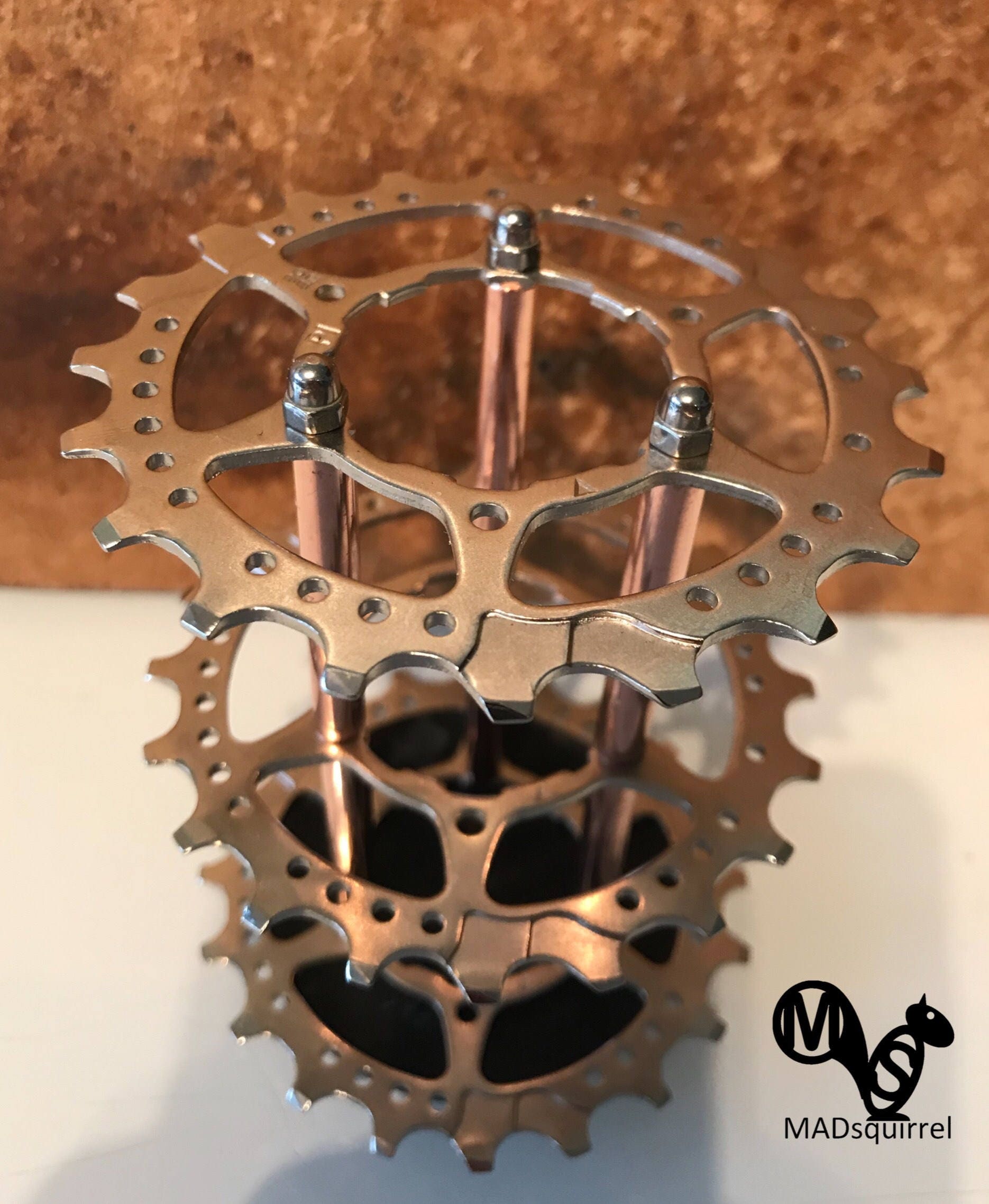 Small Triple Bicycle Sprocket (silver) and Copper Tube Pen, Brush or