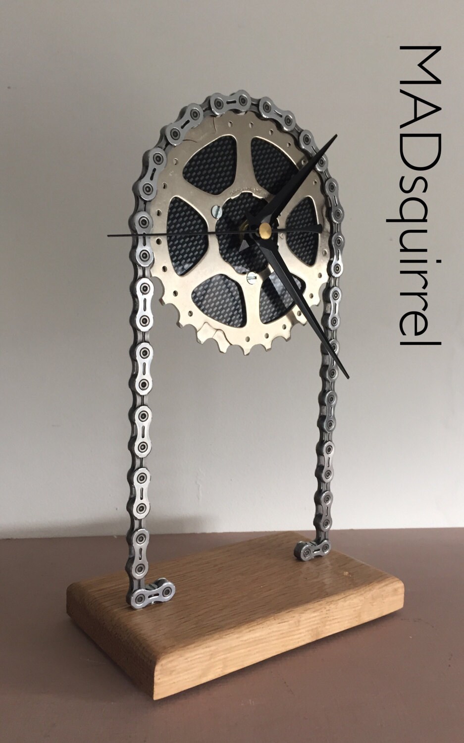 Floating Sprocket Desk/Shelf Clock with Black Carbon Fibre Effect Face