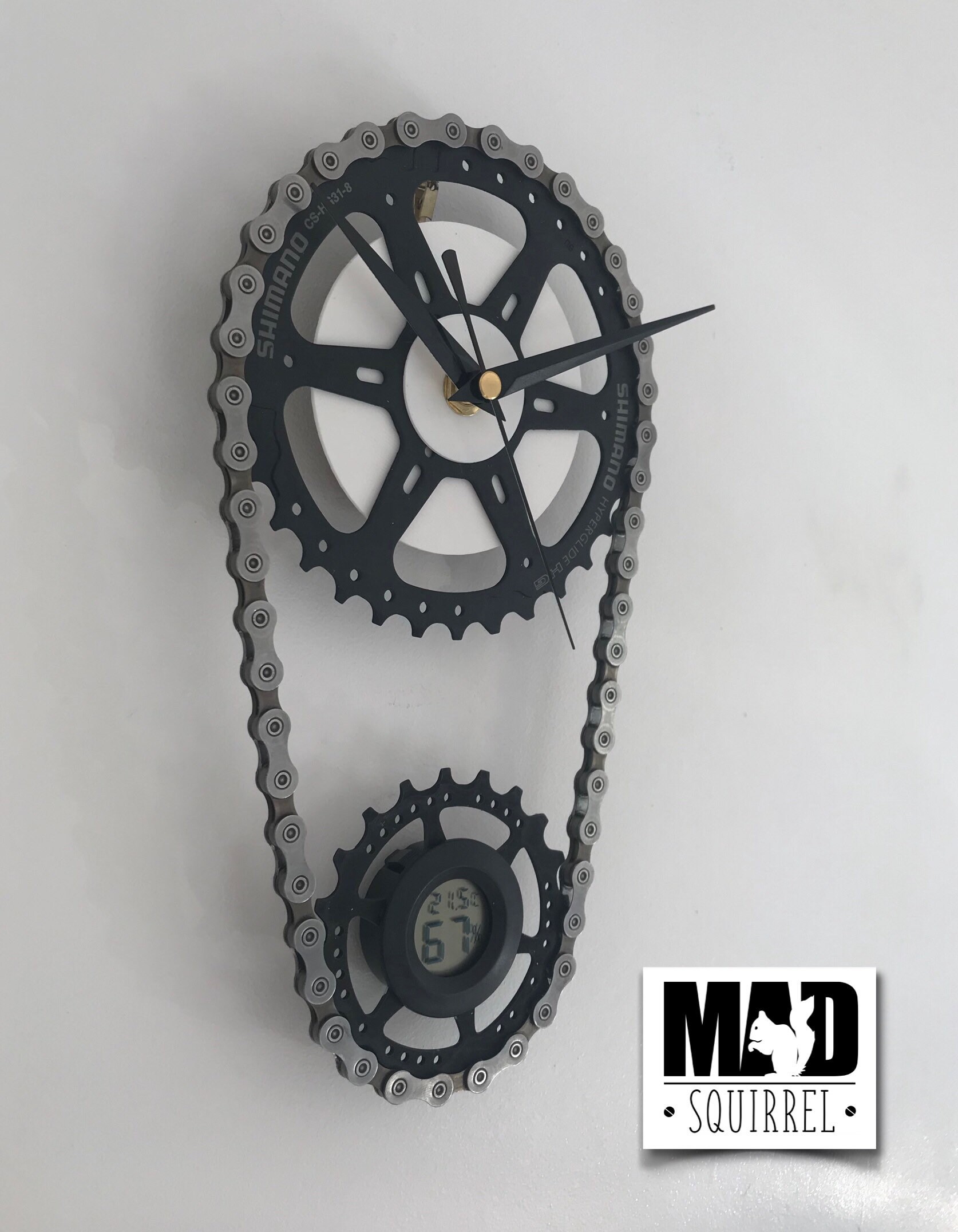 Two Tone Double Bicycle Sprocket and Chain Clock with Temperature and