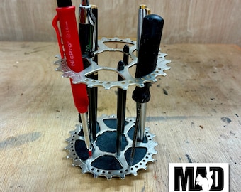 New Style Double Bicycle Sprocket (silver) and Carbon Fibre Tube Pen/Tool Holder
