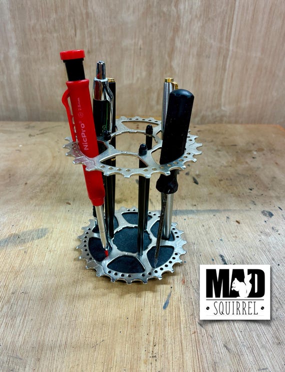 New Style Double Bicycle Sprocket (silver) and Carbon Fibre Tube Pen/Tool Holder