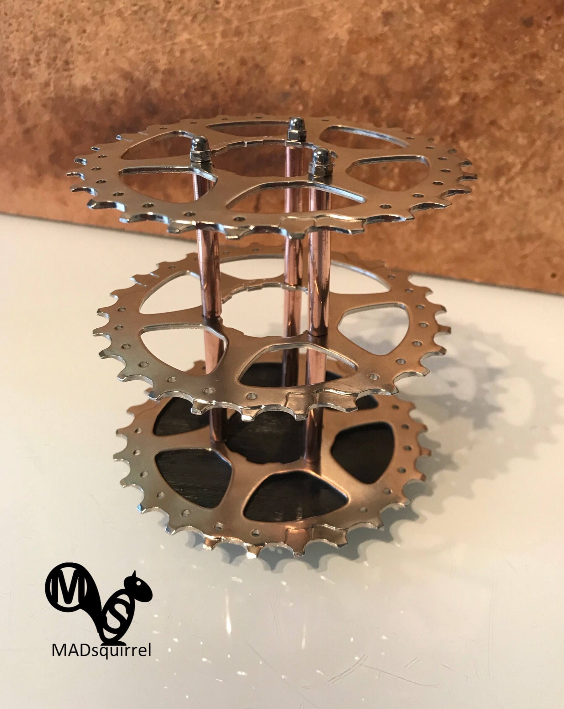 Large Triple Bicycle Sprocket (silver) and Copper Tube Pen, Brush or