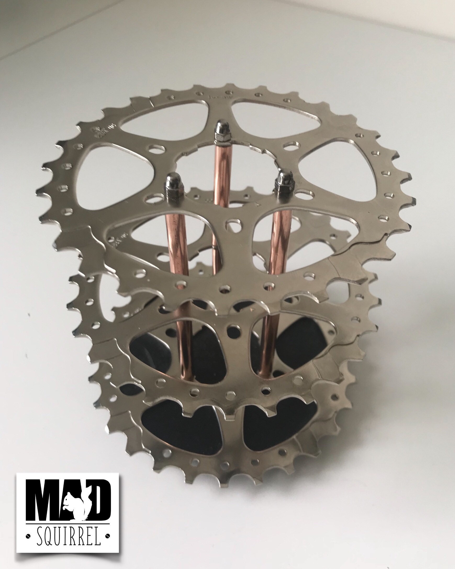 Large Triple Bicycle Sprocket (silver) and Copper Tube Pen, Brush or