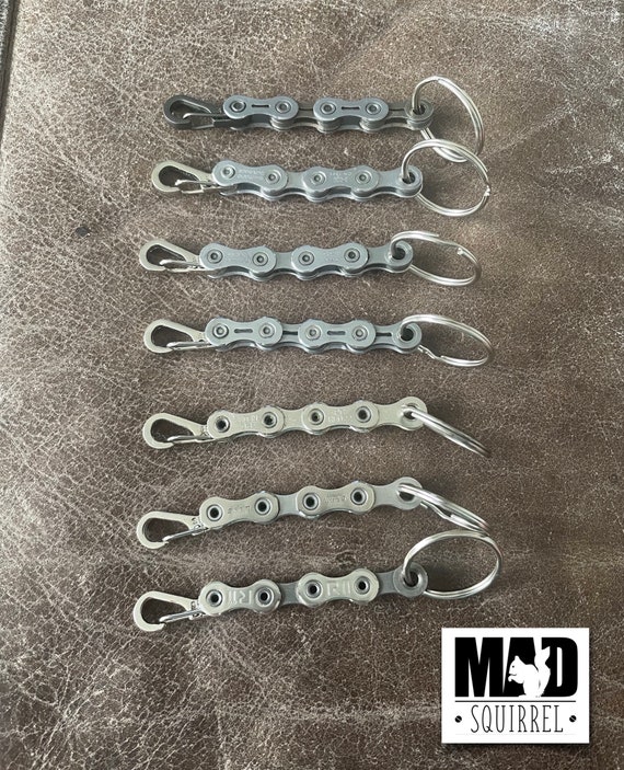 Various Bicycle Chain Keyring inc Shimano (Dura Ace, Ultegra), SRAM, Campagnolo (R11) and perferated chain with Light and Dark Spring Hook