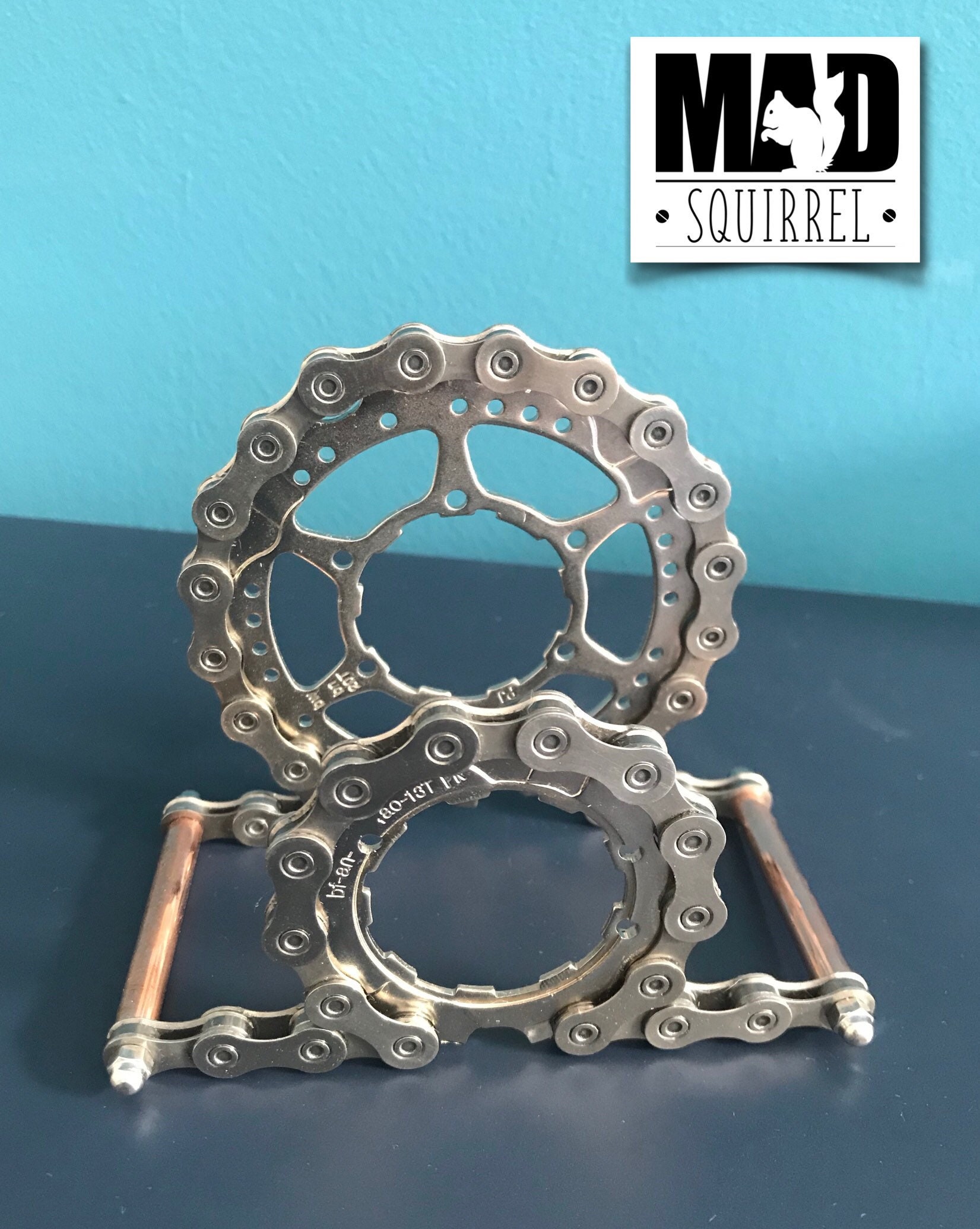 Beautiful and unique Bicycle Chain, Sprockets and Copper Tube Letter