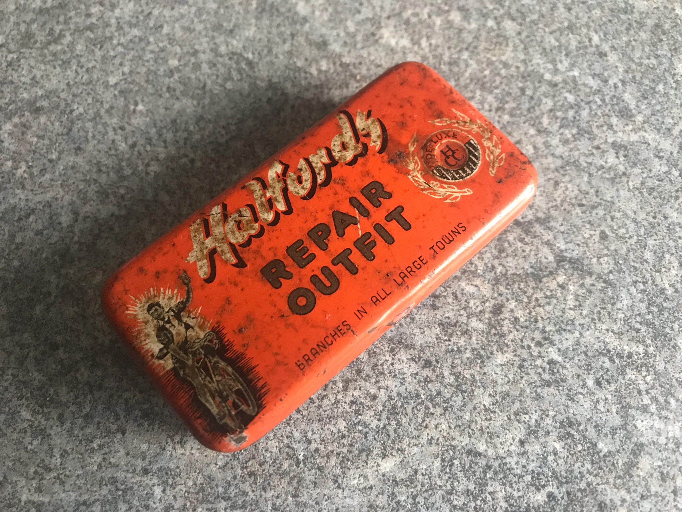 Vintage Squarer Halfords Puncture Repair Tin with Shimano Cufflinks