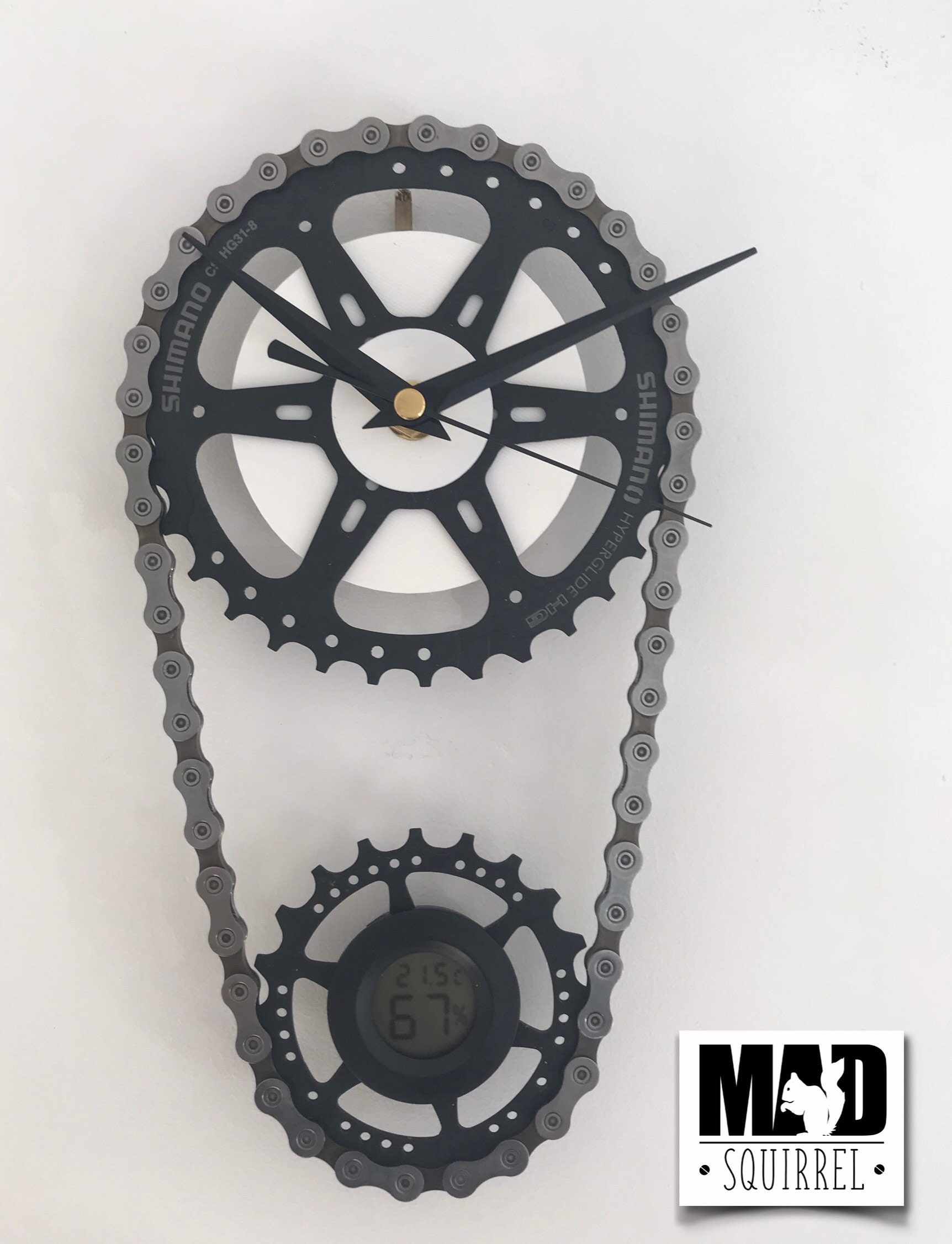 Two Tone Double Bicycle Sprocket and Chain Clock with Temperature and